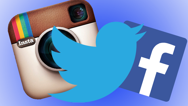 Image showing overlapping logos of three social media platforms: Instagram (a retro camera icon), Twitter (a blue bird silhouette), and Facebook (a blue square with a white 'f'). The background is a solid blue color, perfect for highlighting the power of Social Network Marketing.