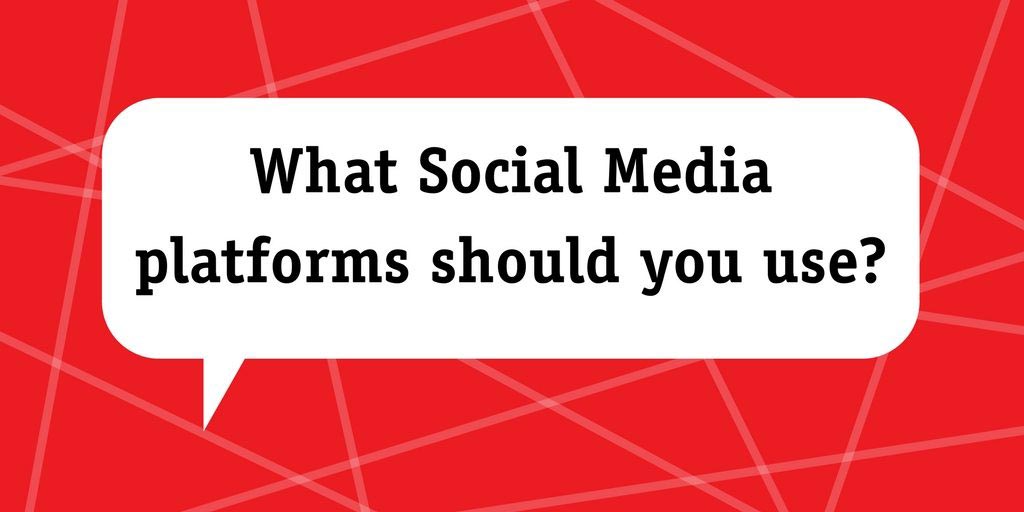 Red background with vague line patterns, featuring a white speech bubble containing the text "What Social Media platforms should you use?" in black, bold font.