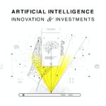 Abstract illustration of a hand holding a smartphone, displaying a brain with polygonal connections. Text reads "Artificial Intelligence: Strategic Innovations & Investments," with a yellow bar on the side saying "Weeks 7-9 2025.